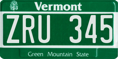 VT license plate ZRU345