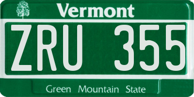VT license plate ZRU355