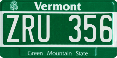 VT license plate ZRU356