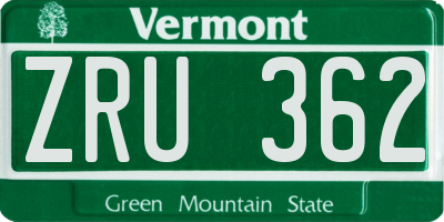 VT license plate ZRU362