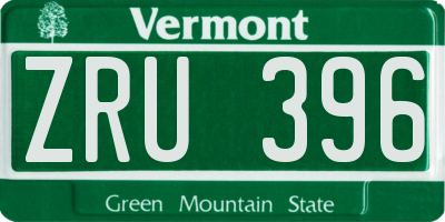 VT license plate ZRU396