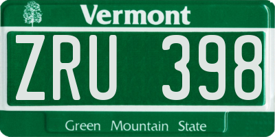 VT license plate ZRU398