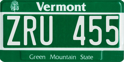 VT license plate ZRU455