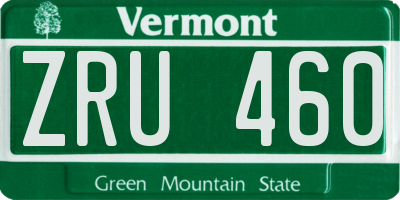 VT license plate ZRU460