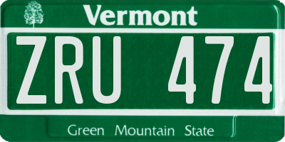 VT license plate ZRU474