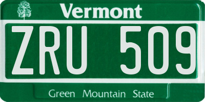 VT license plate ZRU509