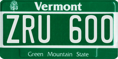 VT license plate ZRU600