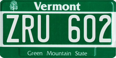 VT license plate ZRU602