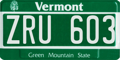 VT license plate ZRU603