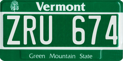 VT license plate ZRU674