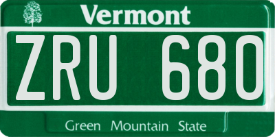 VT license plate ZRU680