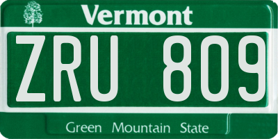 VT license plate ZRU809