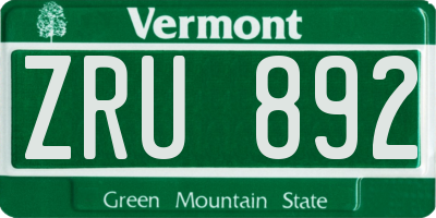 VT license plate ZRU892