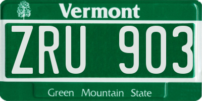 VT license plate ZRU903