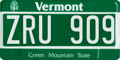 VT license plate ZRU909