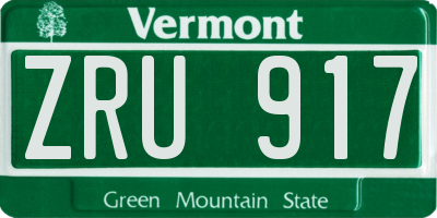 VT license plate ZRU917