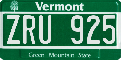 VT license plate ZRU925