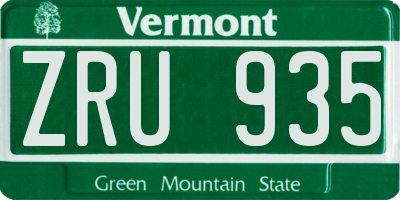 VT license plate ZRU935