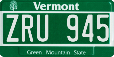 VT license plate ZRU945