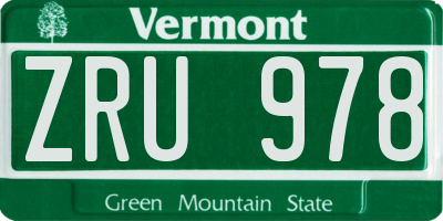 VT license plate ZRU978