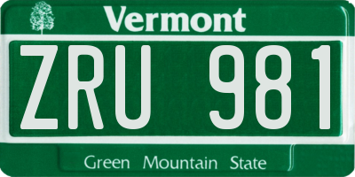 VT license plate ZRU981