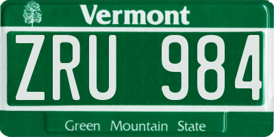 VT license plate ZRU984