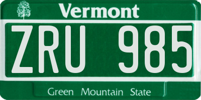 VT license plate ZRU985
