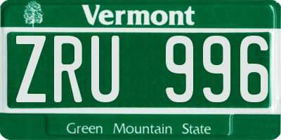 VT license plate ZRU996