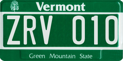 VT license plate ZRV010