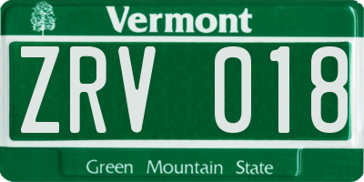 VT license plate ZRV018