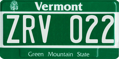 VT license plate ZRV022