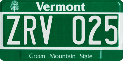 VT license plate ZRV025