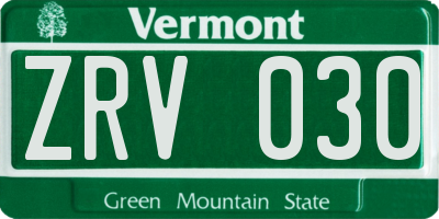 VT license plate ZRV030
