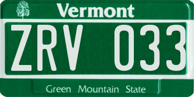 VT license plate ZRV033