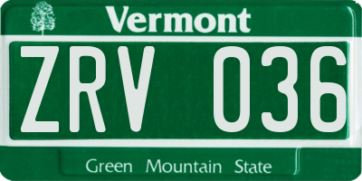 VT license plate ZRV036