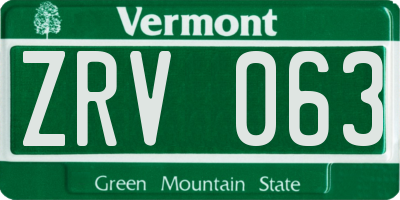VT license plate ZRV063