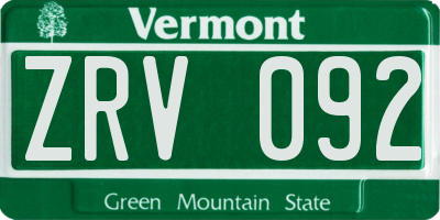 VT license plate ZRV092