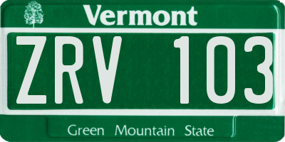 VT license plate ZRV103