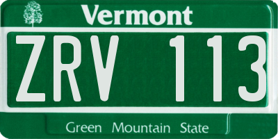 VT license plate ZRV113