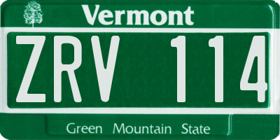 VT license plate ZRV114