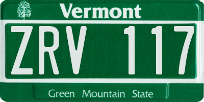 VT license plate ZRV117