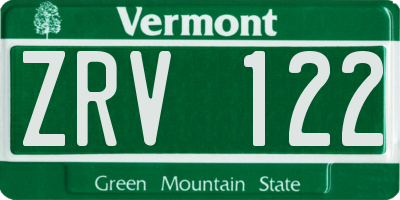 VT license plate ZRV122