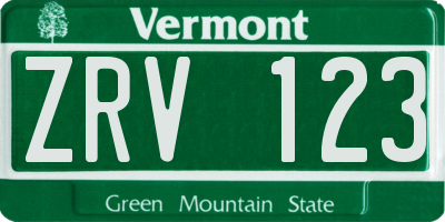 VT license plate ZRV123