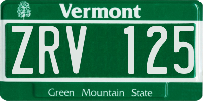 VT license plate ZRV125