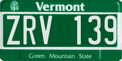 VT license plate ZRV139
