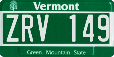 VT license plate ZRV149