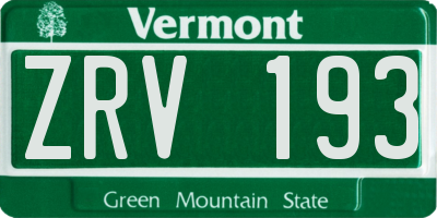 VT license plate ZRV193