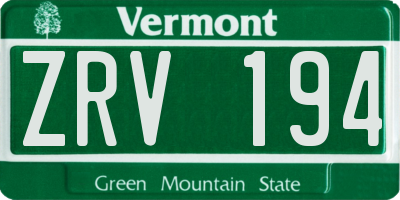 VT license plate ZRV194