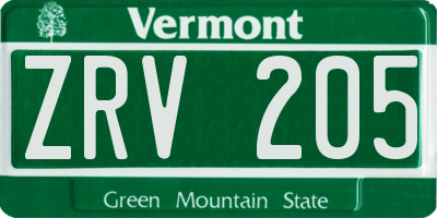VT license plate ZRV205