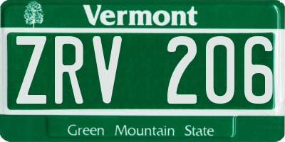 VT license plate ZRV206